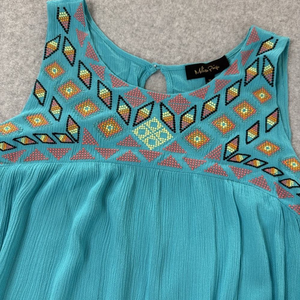 Melissa Paige‎ Embroidered M Boho Tank Top With Embellished Neckline Babydoll
